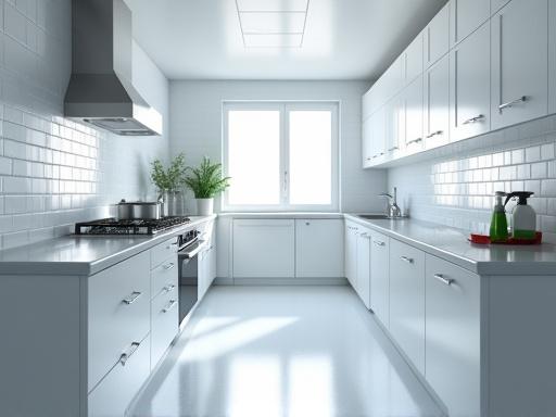 Sparkling clean kitchen with polished countertops and appliances